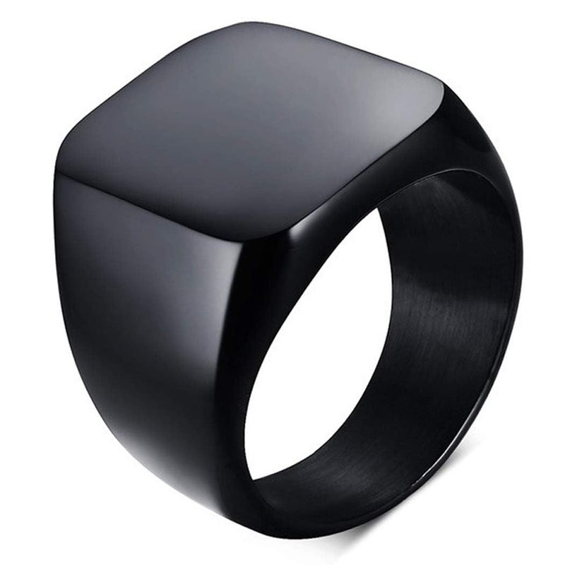 ENHONG Mens Rings Stainless Steel Square Signet Rings for Men,Black Pinky Thumb Ring for Dad Father Jewelry Gift for Him,Men's Ring for Biker Size 12 - Image 1